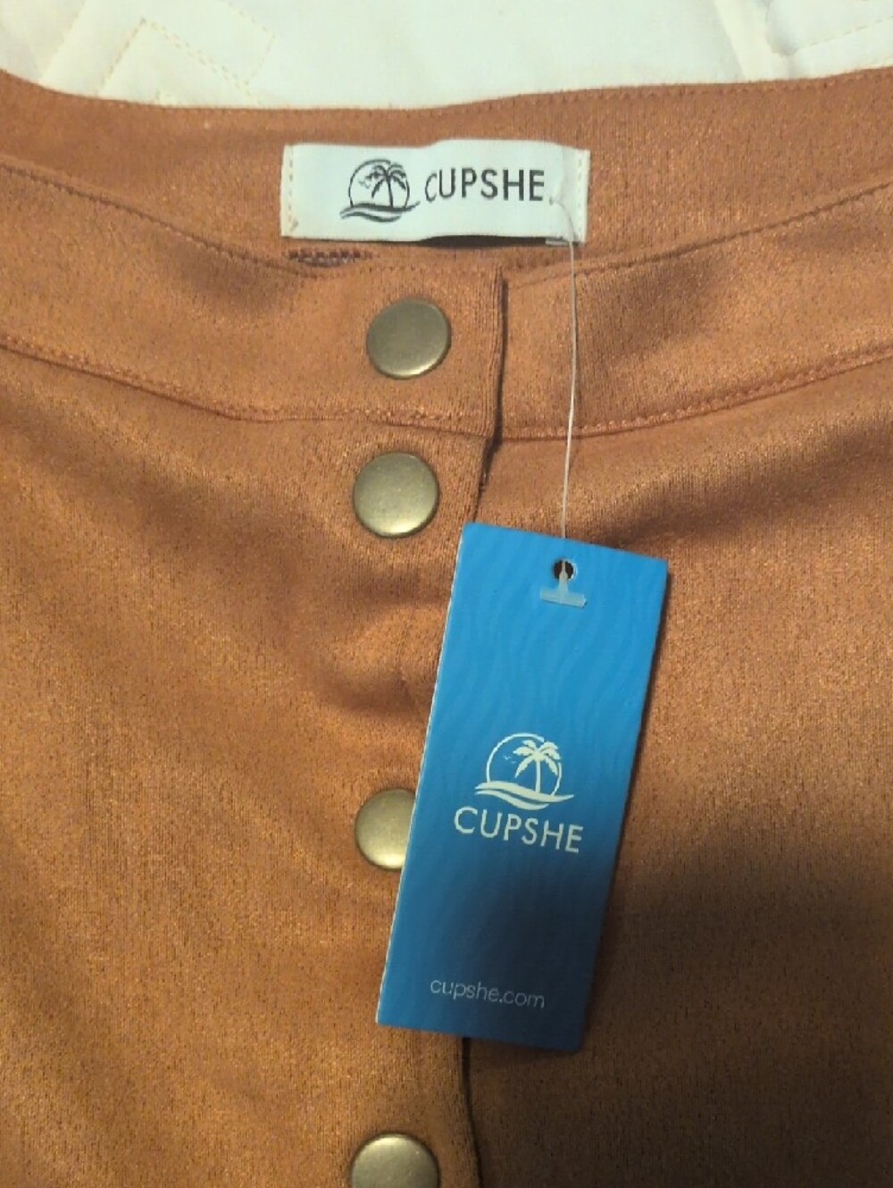Cupshe Rust Button-Front A-Line Mini Skirt - Picture 3 of 4